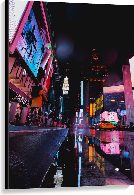 Canvas - Plein Times Square in Nacht - 80x120 cm Foto op Canvas Schilderij (Wanddecoratie op Canvas)