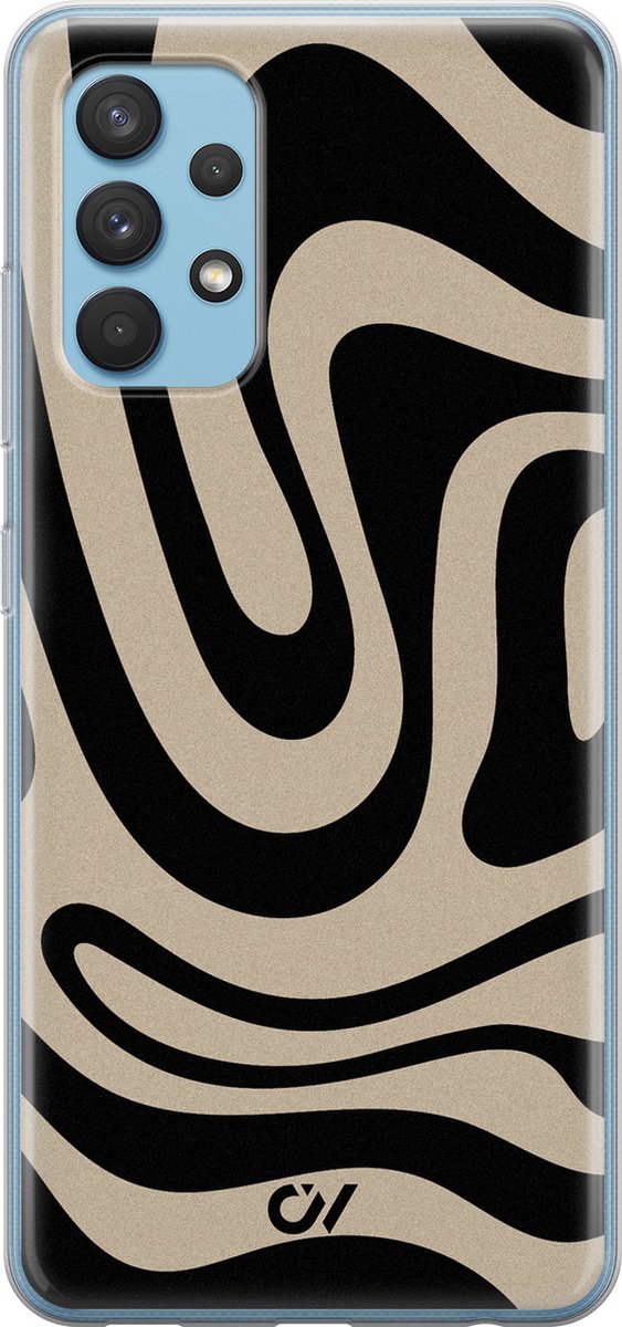 Hoesje geschikt voor Samsung Galaxy A32 4G - Abstract Black Waves - - Zwart - - Casevibes