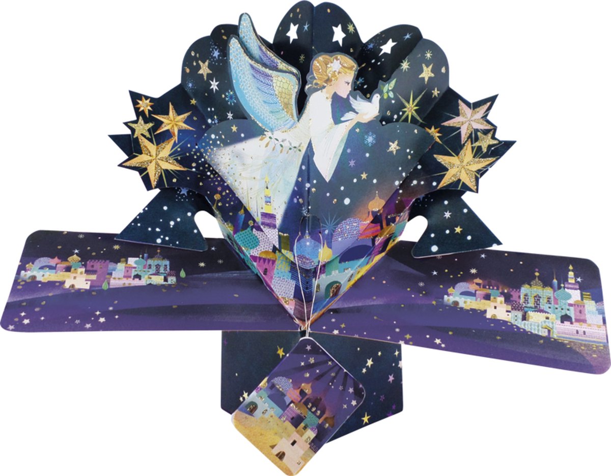 3D Pop-up Wenskaart met envelop - Magical Christmas – Angel & Stars