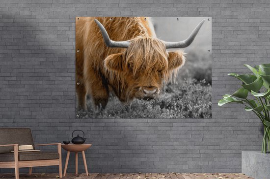 Décoration murale extérieur Highlander écossais - Fleurs - Vache - 160x120 cm
