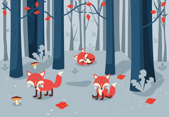 Photo Wallpaper King - Papier peint Papier peint photo - Papier peint intissé - Papier peint - Papier peint Papier peint pour enfants - Renards - Vossen dans la forêt - Arbres - Chambre d'enfant - Papier peint non tissé x 104 cm