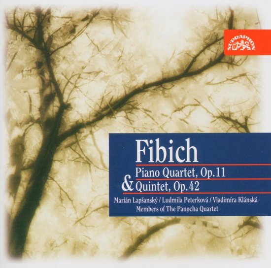 CD-hoes met de titel 'Fibich Piano Quartet, Op. 11 & Quintet, Op. 42'. Een boomtak op een lichtbruine achtergrond.