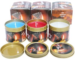 Hot Wax Massagekaarsen - Set van 3 Stuks in Blik - Rood, Wit, Blauw - Erotische Massage