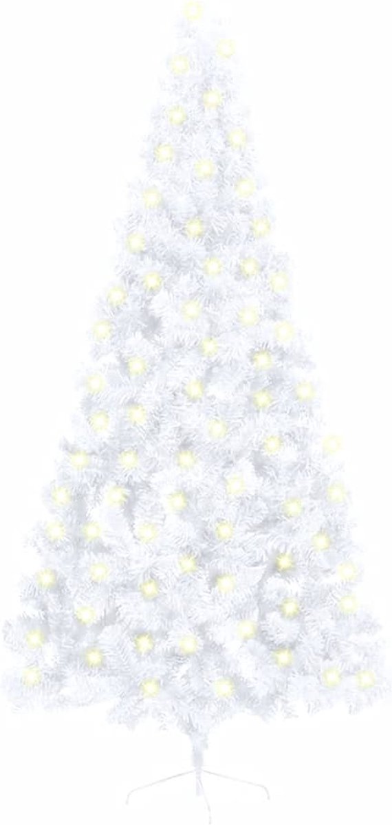 Prolenta Premium - Kunstkerstboom met LED's en standaard half 210 cm PVC wit