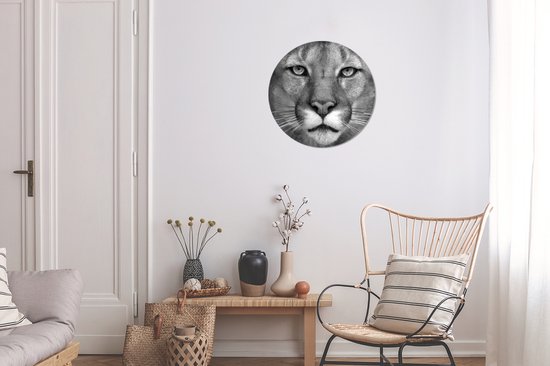 WallCircle - Cercle mural - Cercle mural - Panthère - Animaux sauvages - Zwart - Wit - Aluminium - Dibond - 30x30 cm - Intérieur et Extérieur