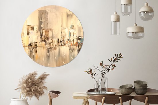 WallCircle - Cercle mural - Cercle mural - Peinture - Peinture à l'huile - Abstrait - Skyline - Aluminium - Dibond - 120x120 cm - Intérieur et Extérieur XXL