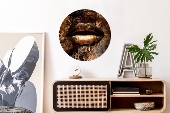 WallCircle - Wall Circle - Wall Circle Indoor - Or - Lèvres - Luxe - 60x60 cm - Décoration murale - Peintures Ronds