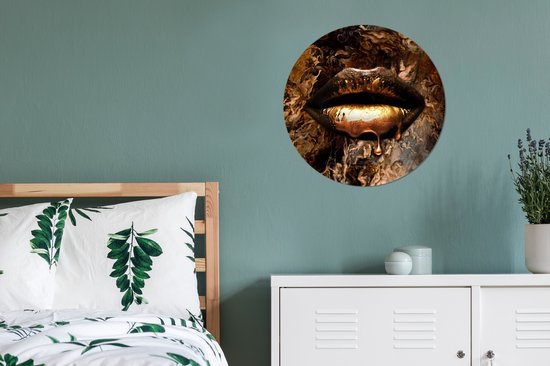 WallCircle - Wall Circle - Wall Circle Indoor - Or - Lèvres - Luxe - 60x60 cm - Décoration murale - Peintures Ronds