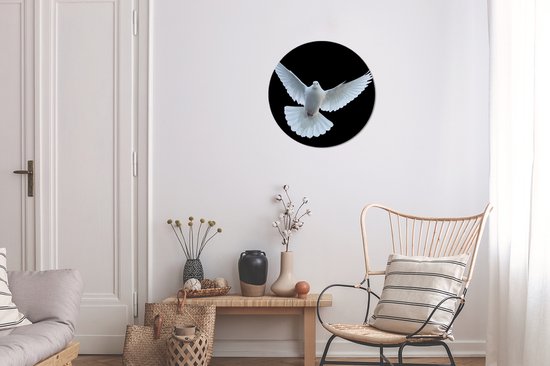 Cercle mural - Cercle mural - Duif - Wit - Vogel - Plastique - 30x30 cm - Tableau rond - Animaux cercle mural - Cercle mural intérieur - Décoration murale ronde