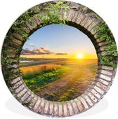 WallCircle - Wandcirkel ⌀ 30 - Platteland - Doorkijk - Zon - Ronde schilderijen woonkamer - Wandbord rond - Muurdecoratie cirkel - Kamer decoratie binnen - Wanddecoratie muurcirkel - Woonaccessoires