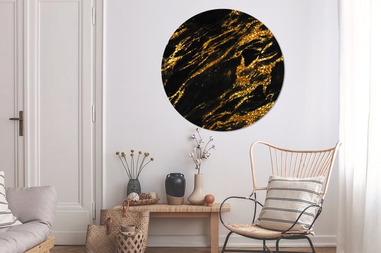 WallCircle - Wall Circle - Wall Circle - Goud - Zwart - Noir - Glitter - Pierres - Aluminium - Dibond - 120x120 cm - Intérieur et Extérieur XXL