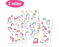 Neptattoo - Eenhoorn - Unicorn - 3 Vellen - 40 Tattoos - Roze / Paars - Plaktattoo