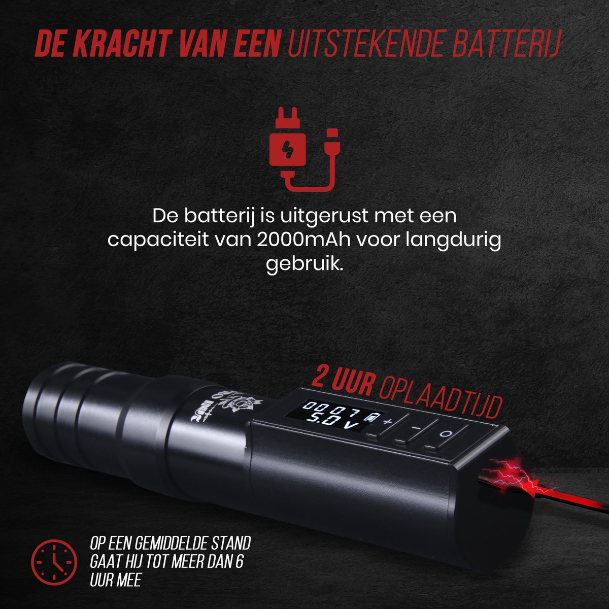 Solong Tattoo SL-TK0002EU-9 Machineset, 2 batterijen, 7 strokes, roterende draadloze tattoopen pistool met digitaal lcd-display, 20 stuks cartridgenaalden, 30 ml inkt zwart voor beginners en