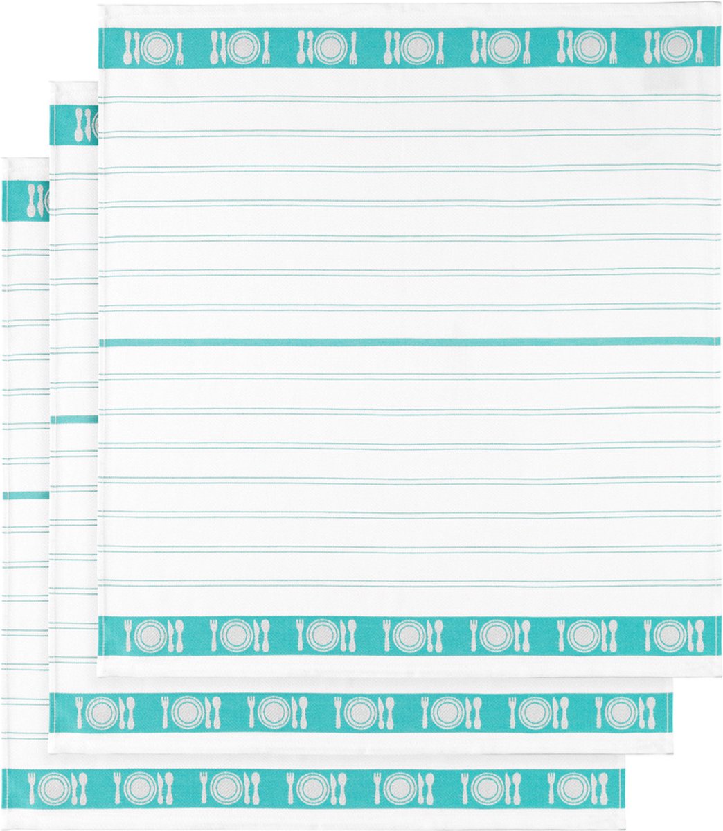 De Witte Lietaer Theedoek BML, Aqua - 3 stuks - 65 x 65 cm - Katoen