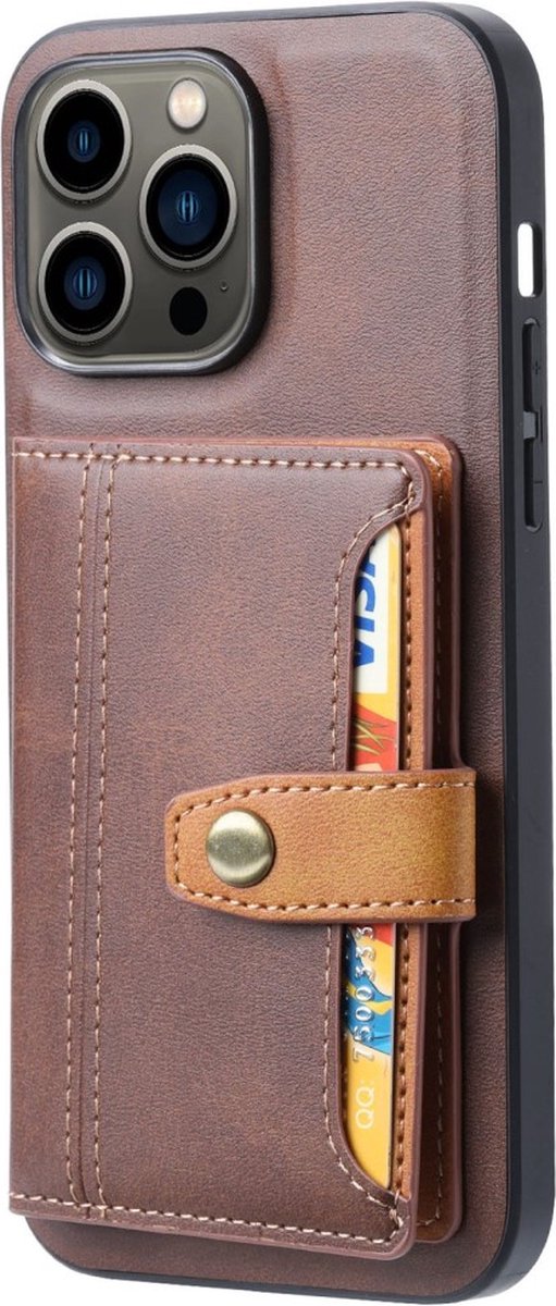 Peachy Card Wallet kunstleer hoesje voor iPhone 14 Pro - bruin