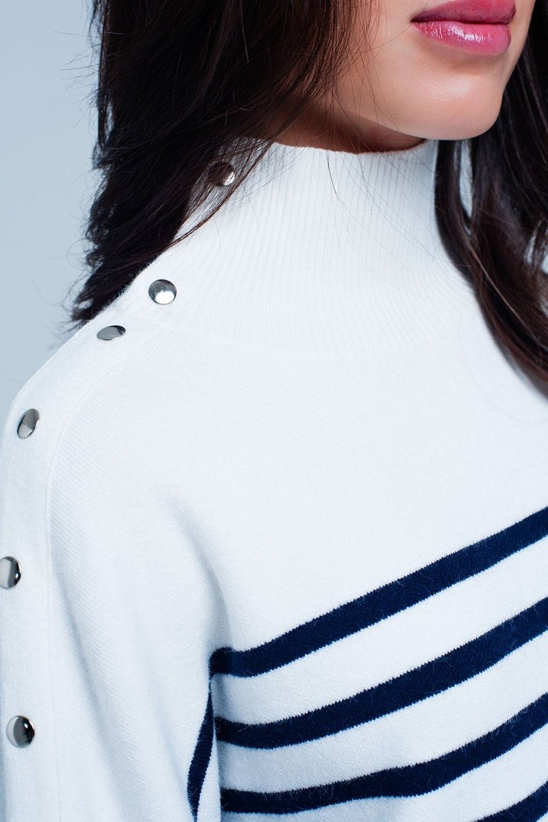 Witte Col Trui Strepen Dames Truien Sweaters Maat S Zilveren Buttons Kleuren. bol
