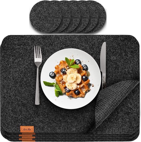 Placemat afwasbaar van vilt incl. glas onderzetters Set van 12 Afwasbare placemat...