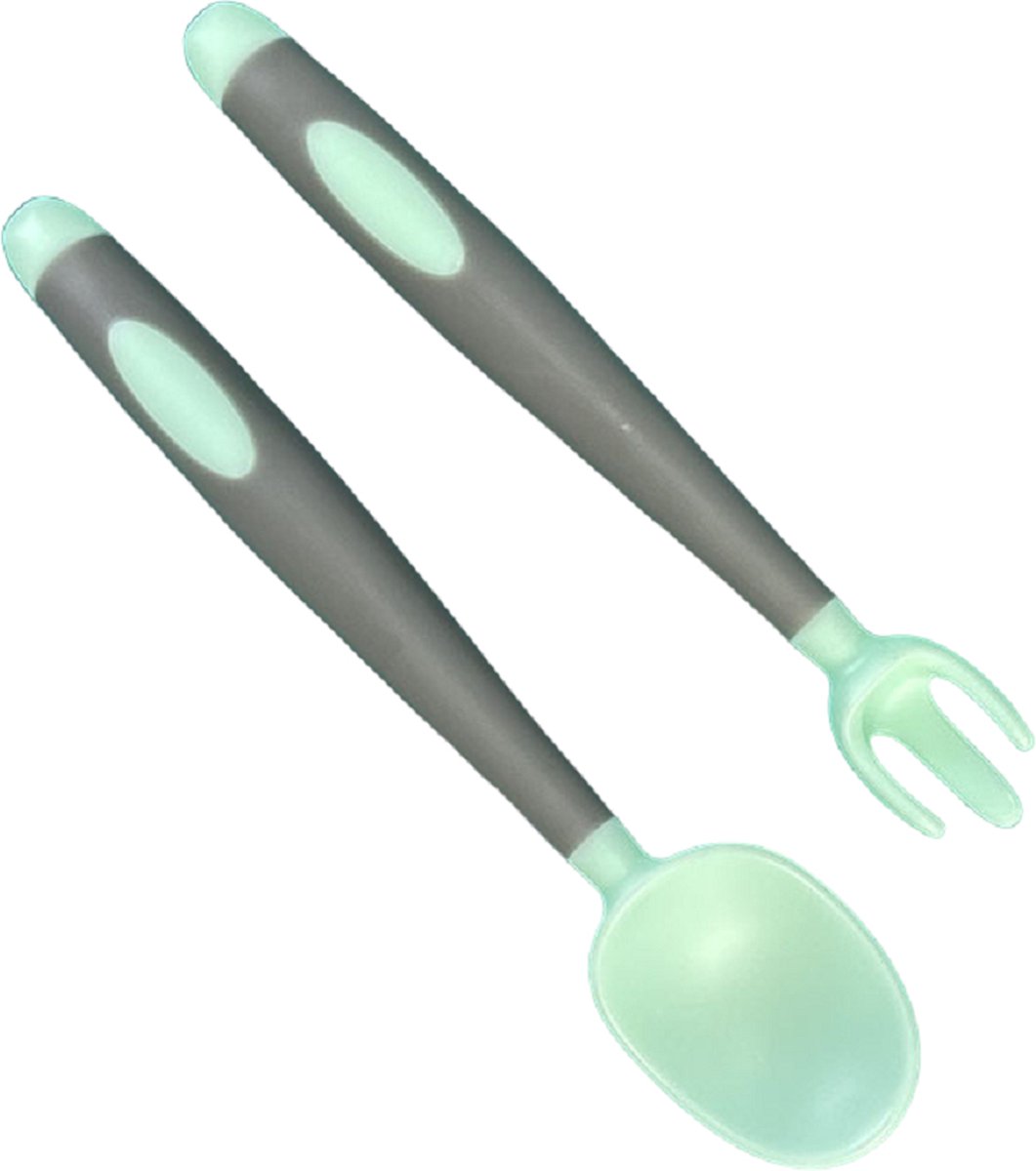 Goedkoopste LuxeBass Baby Bestek | Lepel en Vork | Siliconen | Groen