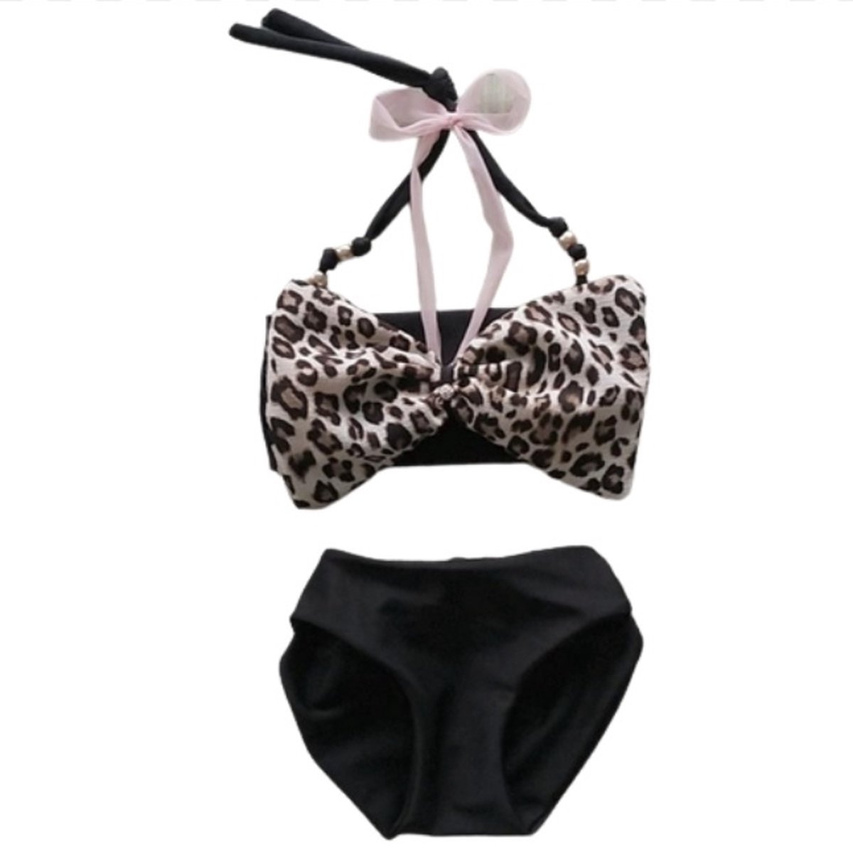 Maat 62 Bikini Zwart panterprint strik badkleding baby en kind zwem kleding leopard tijgerprint - Merkloos