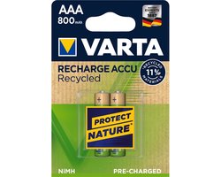 Varta gerecyclede, gebruiksklare Micro AAA LR03 NiMH-batterij 800mAh 1,2 Volt (2 stuks)