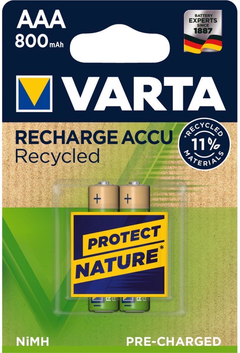 Varta Recycled Gebruiksklare Micro AAA LR03 batterij NiMH 800mAh 1,2 Volt 2 stuks