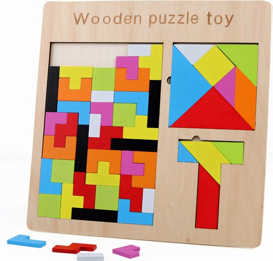 3-in-1 IQ Spel vanaf 3 jaar - 3D Tetris - Montessori Speelgoed Tangram  Vormen Puzzel -... | bol.com