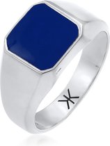 KUZZOI Heren Ring Heren zegelring blauw basis massief met email in 925 sterlingzilver verguld