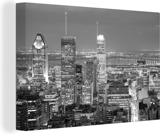 Tableau sur toile Cityscape Montréal la nuit au Canada - noir et blanc -  120x80 cm -... | bol.com