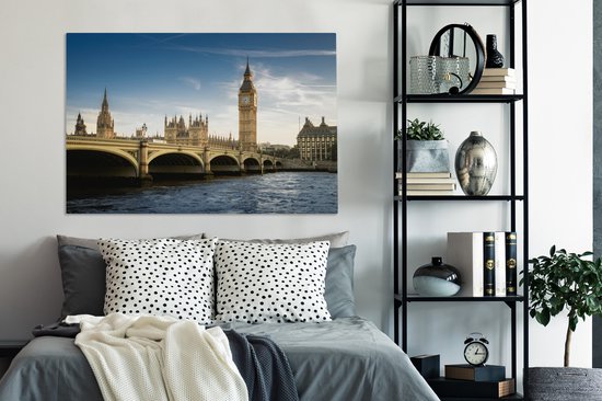Big Ben de la Tamise en toile 120x80 cm - impression photo sur toile peinture Décoration murale salon / chambre à coucher) / Villes Peintures Toile
