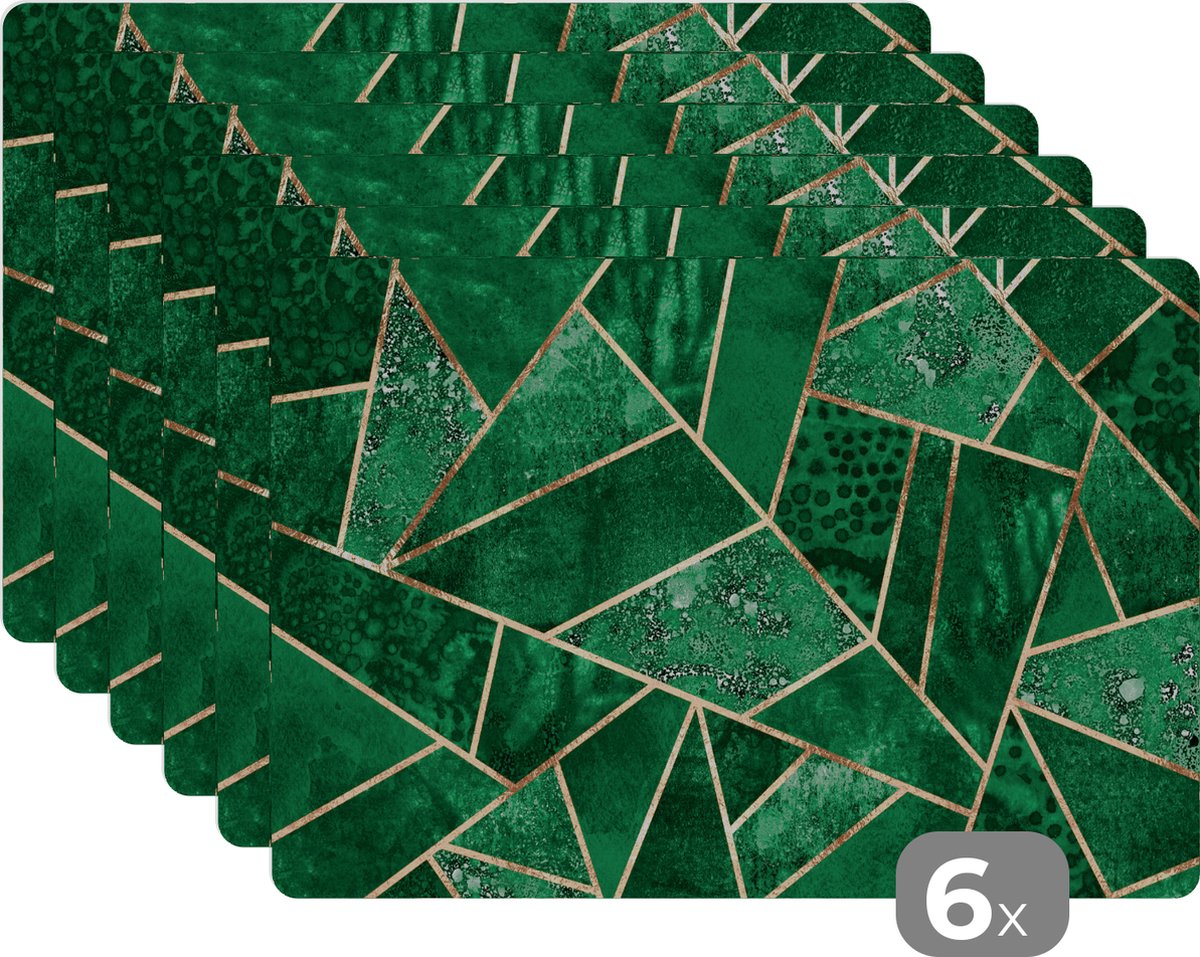 Placemat - Patronen - Goud - Groen - Edelsteen - Onderleggers - Placemats - 45x30 cm - 6 stuks