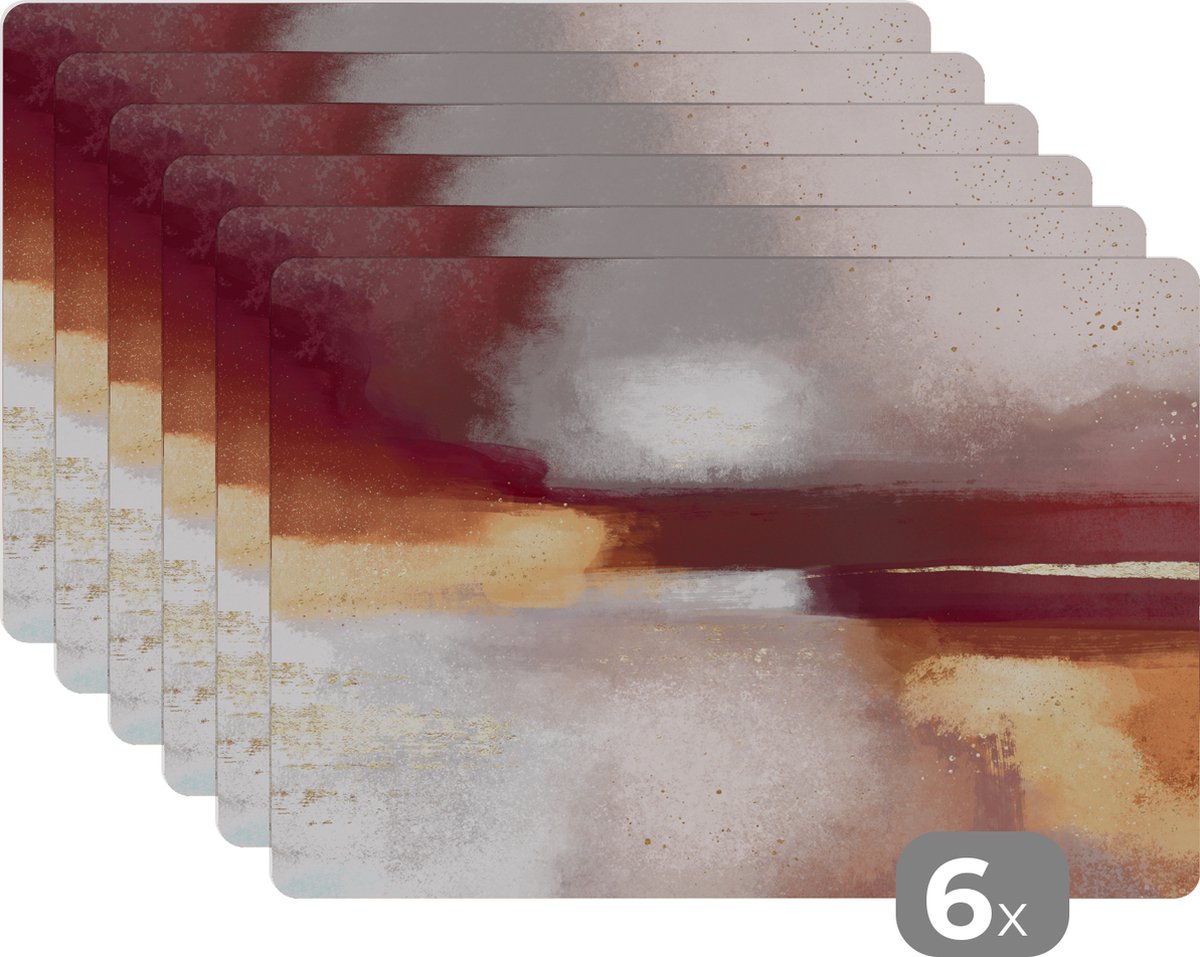 Placemat - Abstract - Pastel - Verf - Goud - Glitters - Onderleggers - Placemats - 45x30 cm - 6 stuks