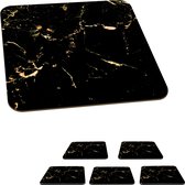 Onderzetters voor glazen - Marmer - Kalk - Zwart - Goud - 10x10 cm - Glasonderzetters - 6 stuks
