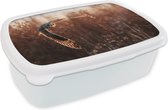 Broodtrommel Wit - Lunchbox - Brooddoos - Vogel - Uil - Zonsondergang - Natuur - 18x12x6 cm - Volwassenen