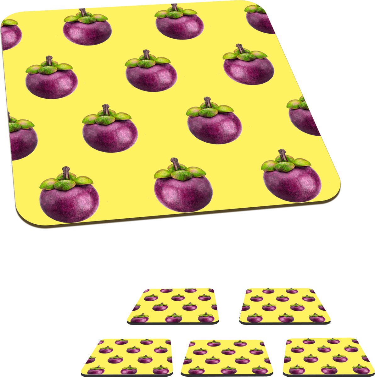 Onderzetters voor glazen - Fruit - Patroon - Paars - 10x10 cm - Glasonderzetters - 6 stuks