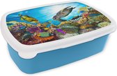 Broodtrommel Blauw - Lunchbox - Brooddoos - Schildpad - Zee - Koraal - 18x12x6 cm - Kinderen - Jongen