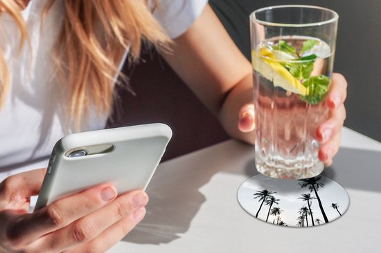 Sous-verres pour verres - Rond - Palmiers - Été - Tropical - 10x10 cm - Sous-verres en verre - 6 pièces