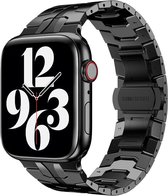 Strap-it Stalen Iron band - Geschikt voor Apple Watch bandje - Series 1/2/3/4/5/6/7/8/9/SE/Ultra (2) - Zwart - RVS schakel band met vlindersluiting - Metalen iWatch bandje voor maat: 42 mm 44 mm 45 mm 49 mm
