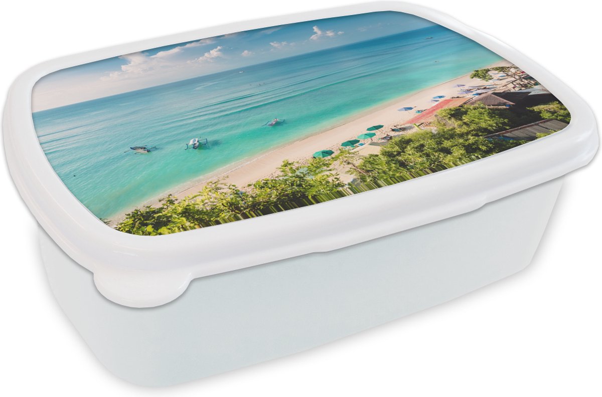 Broodtrommel Wit - Lunchbox - Brooddoos - Strand - Zee - Boot - Bali - 18x12x6 cm - Volwassenen