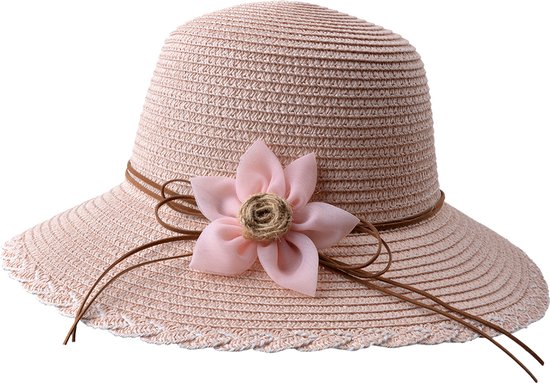 Juleeze Chapeau de femme Rose Paille en papier Chapeau de soleil