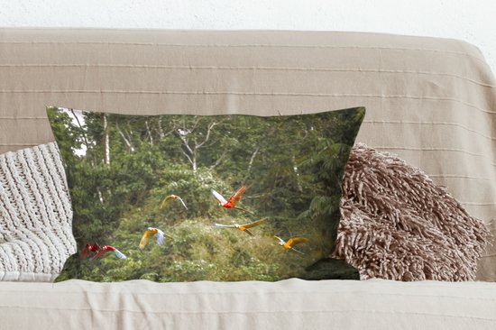 Sierkussen pour la vie forestière à l'intérieur - Perroquets dans la forêt tropicale - 60x40 cm - Coussin rectangulaire en coton