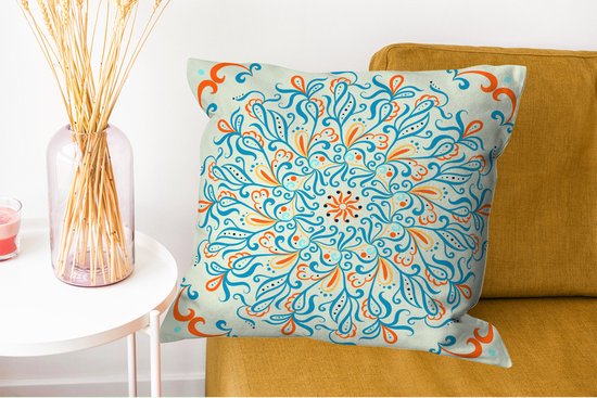 Coussins Coussins décoratifs - Coussin - Motif carré avec un mandala bleu et décoré sur fond clair - 60x60 cm - Coussin en coton