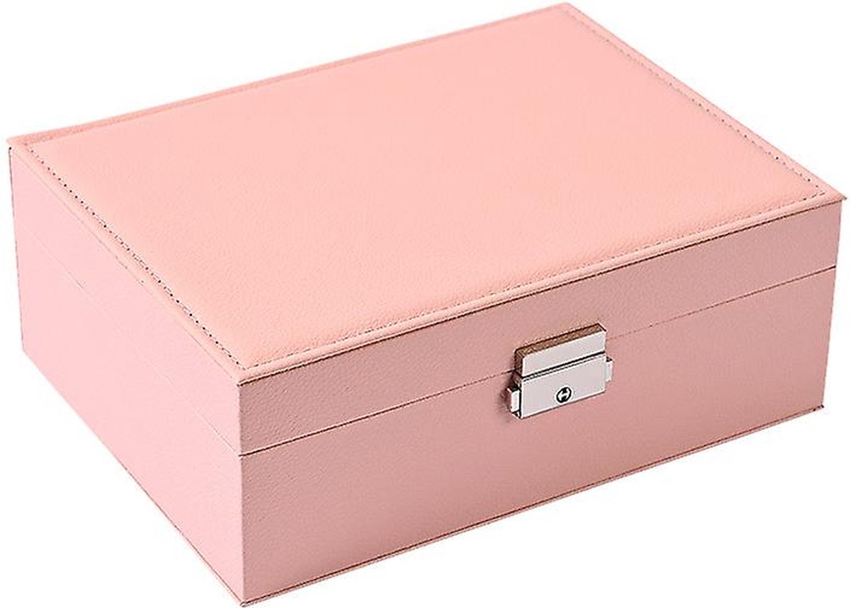 KAMIER Sieradendoos, 2 lagen PU lederen sieraden organizer doos, grote capaciteit, dubbel slot en grote spiegel, verborgen kettinghaken, verwijderbare verdelers, geschenkdoos verpakking, met KAMIER Sieradendoos, 2 lagen PU lederen sieraden organizer doos, grote capaciteit, dubbel slot en grote spiegel, verborgen kettinghaken, verwijderbare verdelers, geschenkdoos verpakking, met