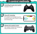 Drie bedieningsmethoden voor de robotarm: bedrade joystick, telefoon via Bluetooth (app code meegeleverd), draadloze PS2 joystick (code meegeleverd).