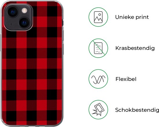Coque iPhone 13 mini - Plaid - Zwart - Rouge - Coque de téléphone en Siliconen