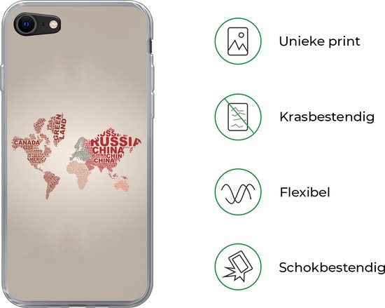 Coque iPhone SE 2020 - Carte du Wereldkaart - Carte - Lettres - Coque de téléphone en Siliconen