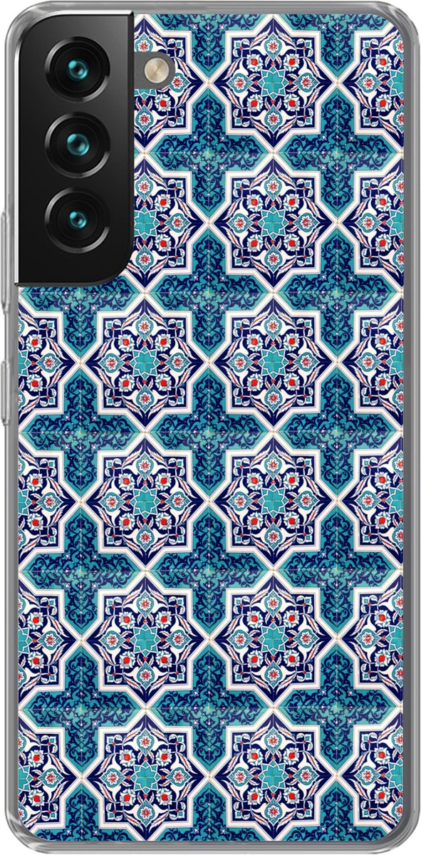 Telefoonhoesje Geschikt voor Samsung Galaxy S22 Plus hoesje - Een Marokkaanse Mozaïek tegelpatroon waar de kleur blauw vooral is gebruikt - Siliconen Telefoonhoesje Telefoonhoesje