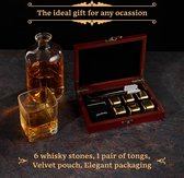 GOURMEO 6 whiskystenen roestvrij staal in goud incl. houten geschenkdoos - herbruikbare whiskystenen in een set als alternatief voor de klassieke ijsblokjes