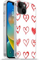 Geschikt voorApple Iphone 14 Plus - Soft case hoesje - Een illustratie met hartjes in verschillende vormen - Siliconen Telefoonhoesje
