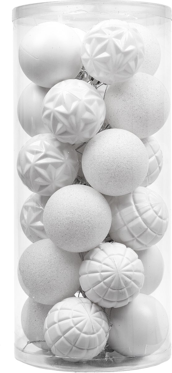 JMP Collections | Kerstballen | 24 Delige set | Kerstversiering | Onbreekbare kerstballen | Plastic | Kunststof | Wit