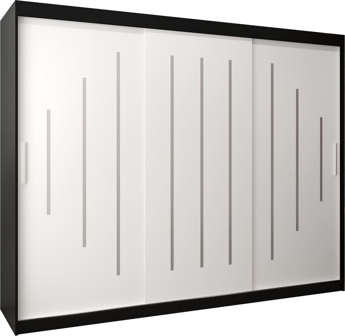 InspireME Kledingkast met 3 schuifdeuren, Modern-stijl, Een kledingkast met planken (BxHxD): 250x200x62 - MALTESE 250 Zwart Mat + Wit Mat
